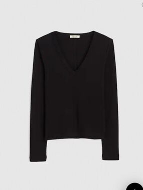 NWT Madewell The ’90s V-Neck Long-Sleeve Tee in Compact Cotton Black L